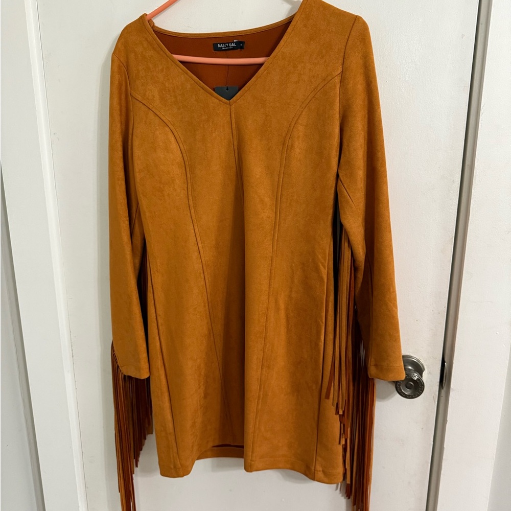 Faux Suede Fringe Detail Mini Dress